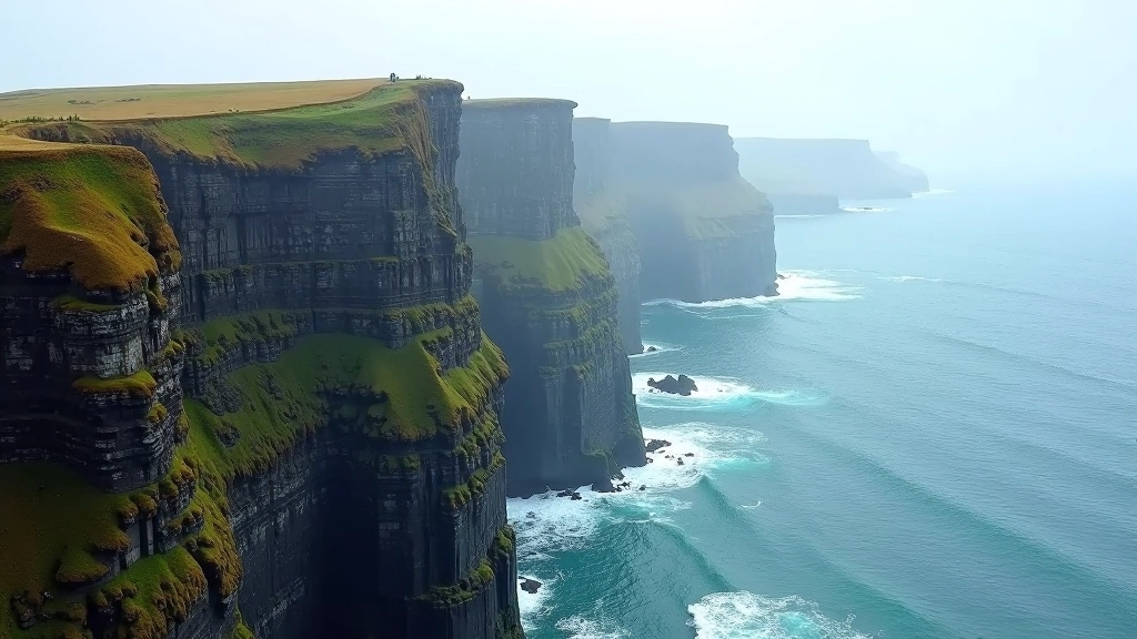 Scenic coastal cliffs in Ireland with ocean waves below