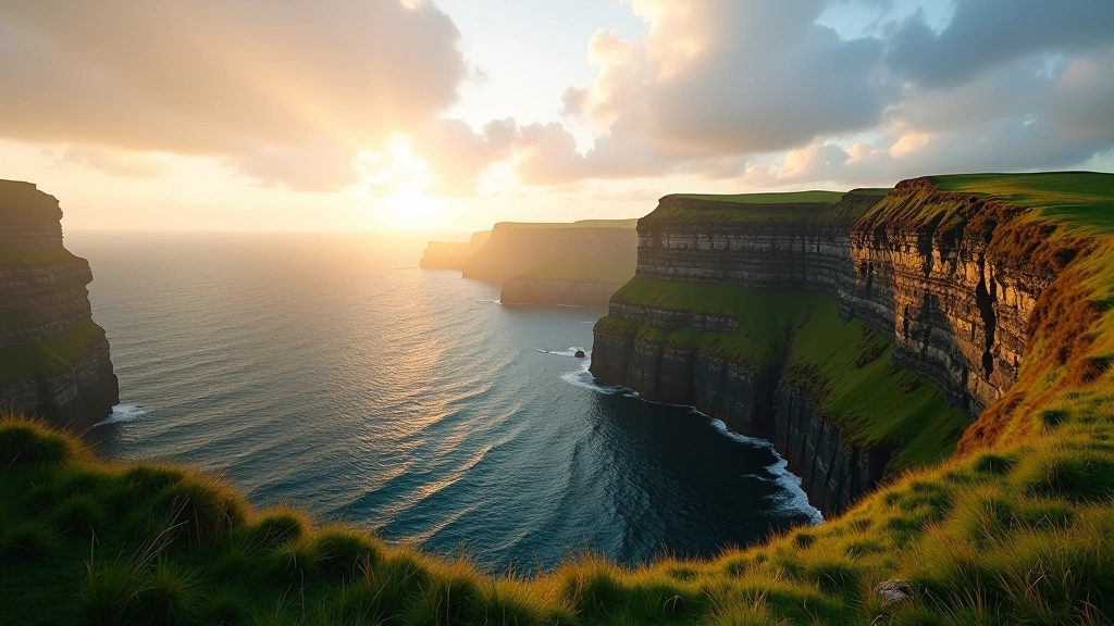 Scenic coastal cliffs with green landscape and ocean vista