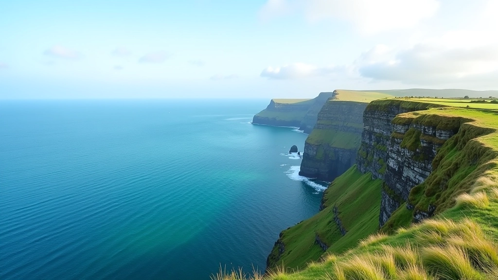 Wide ocean view from elevated cliff position with blue waters